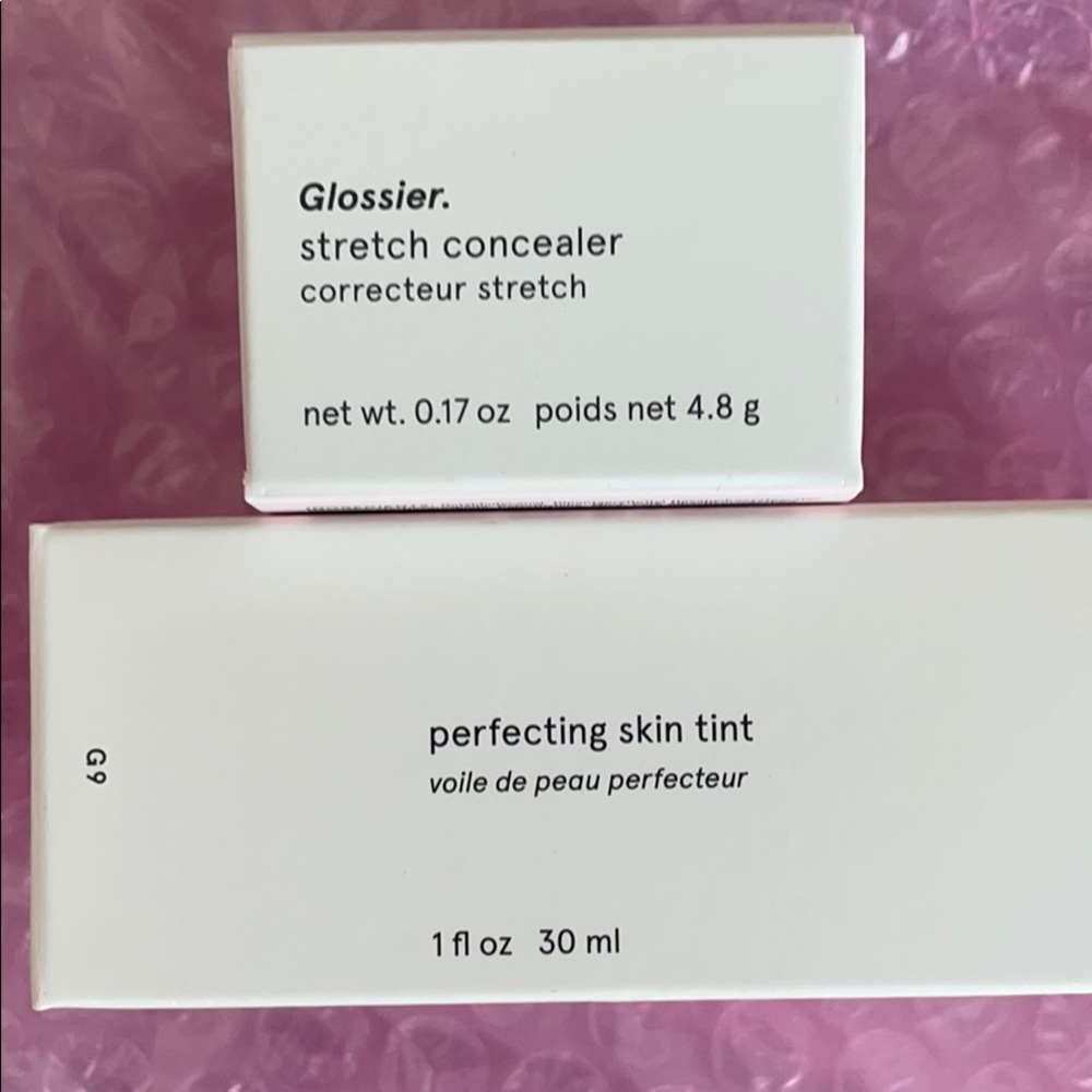 Glossier perfecting skin tint, stretch concealer
